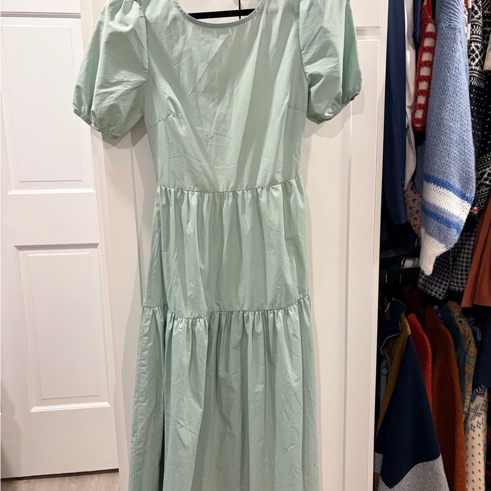 Urban Outfitters open back Mint Green Puff Sleeve Dress